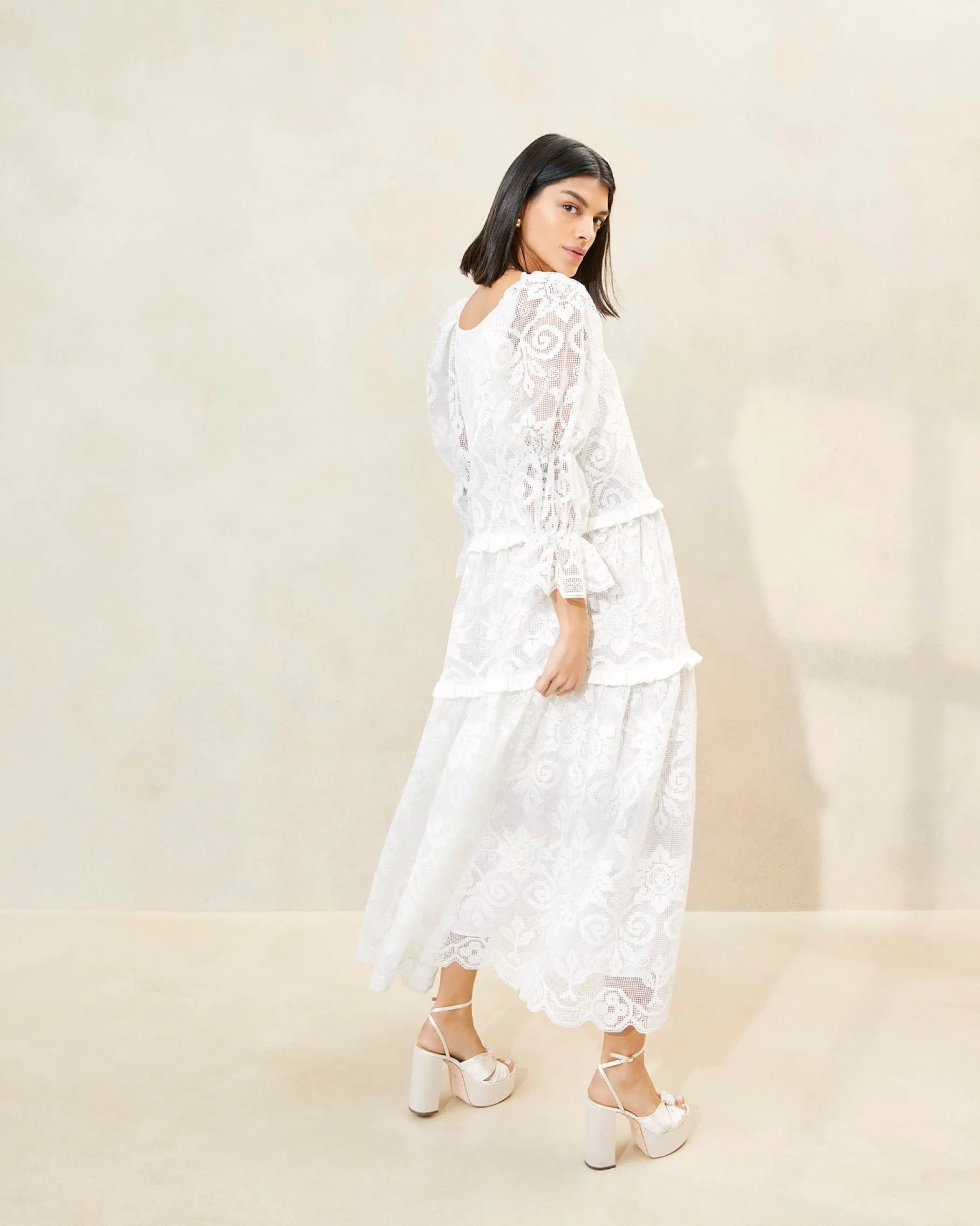Antoinette Sage Tiered Lace Dress