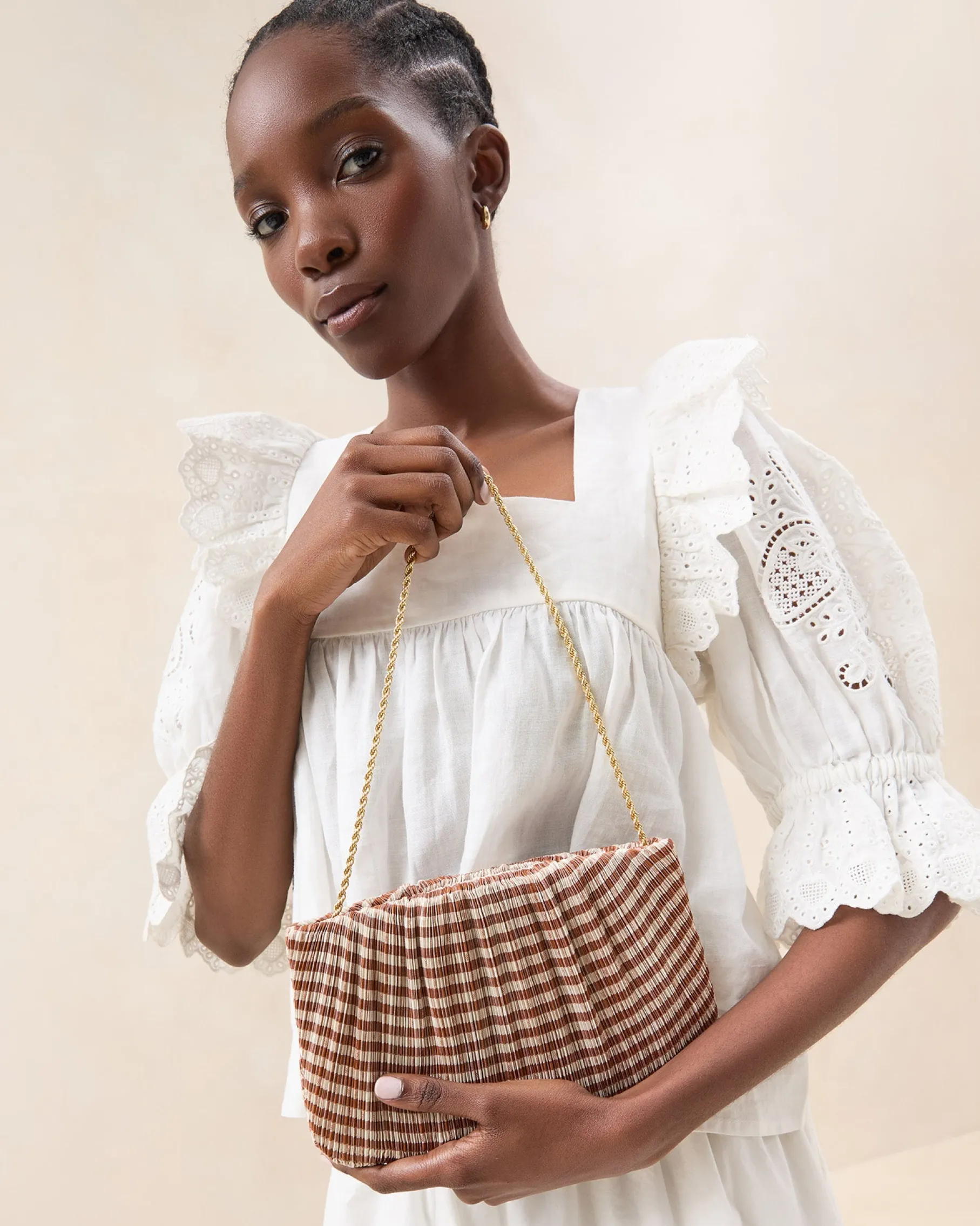 Brit White Flat Pleated Clutch
