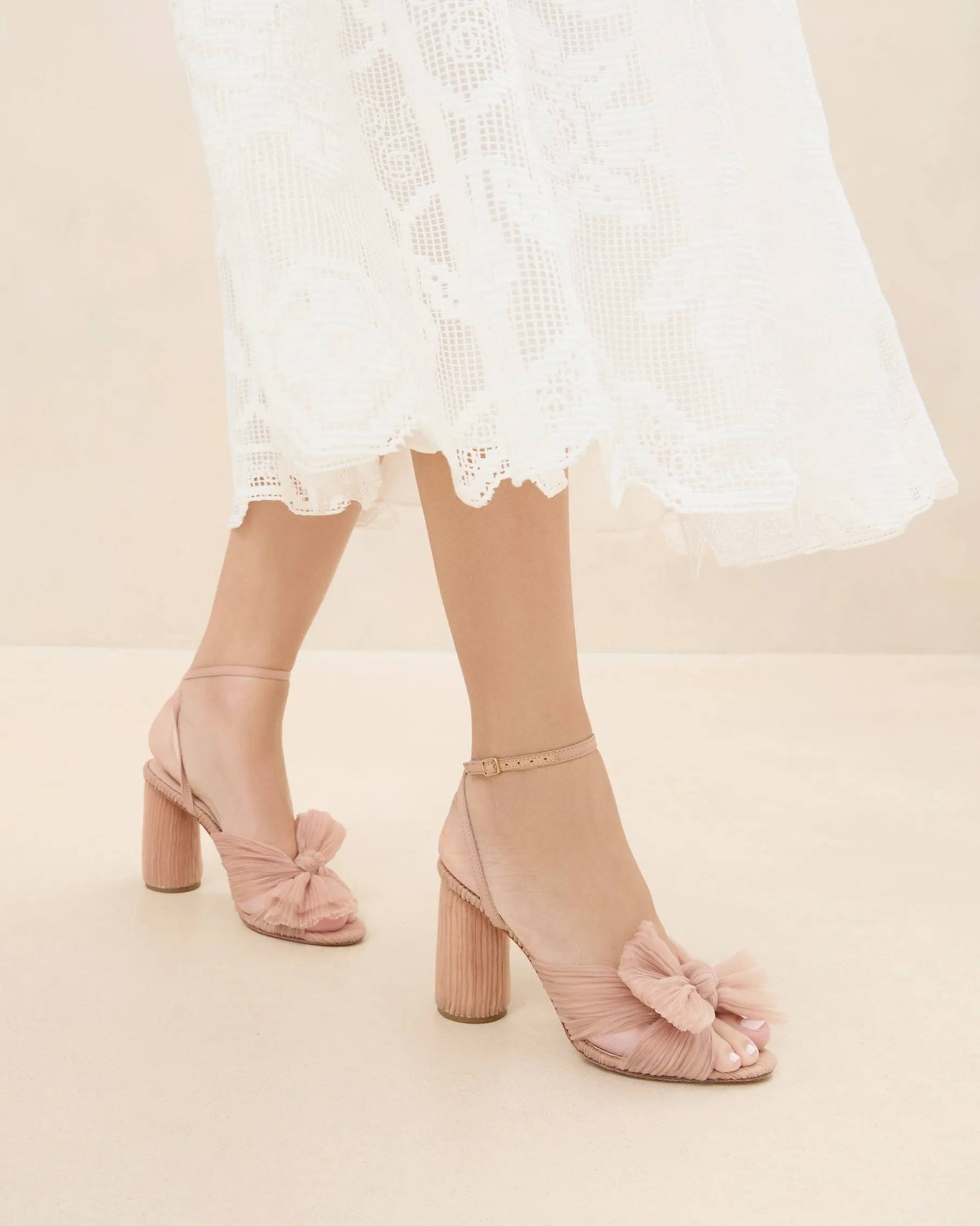 Camellia Black Pleated Bow Heel