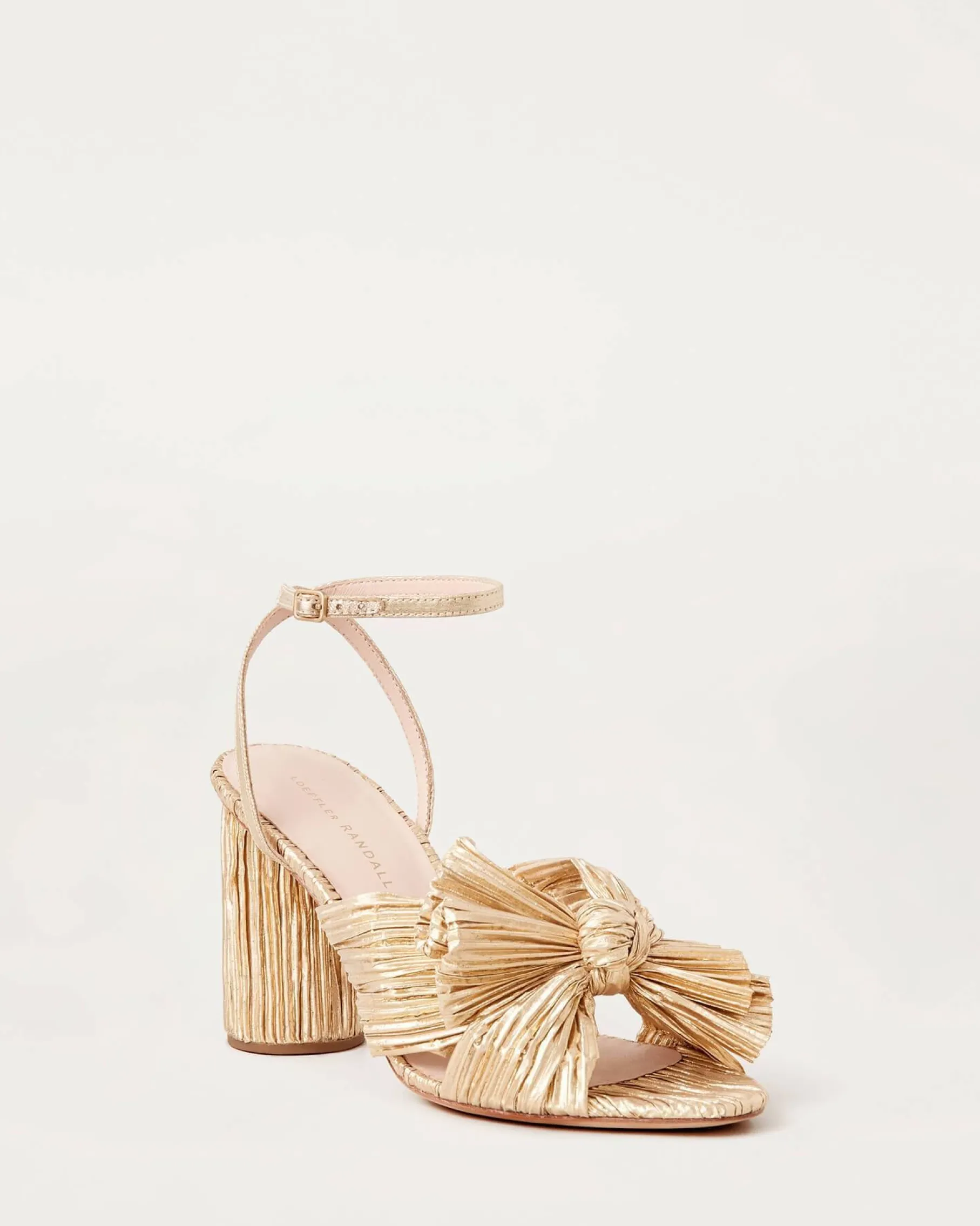 Camellia Gold Pleated Bow Heel