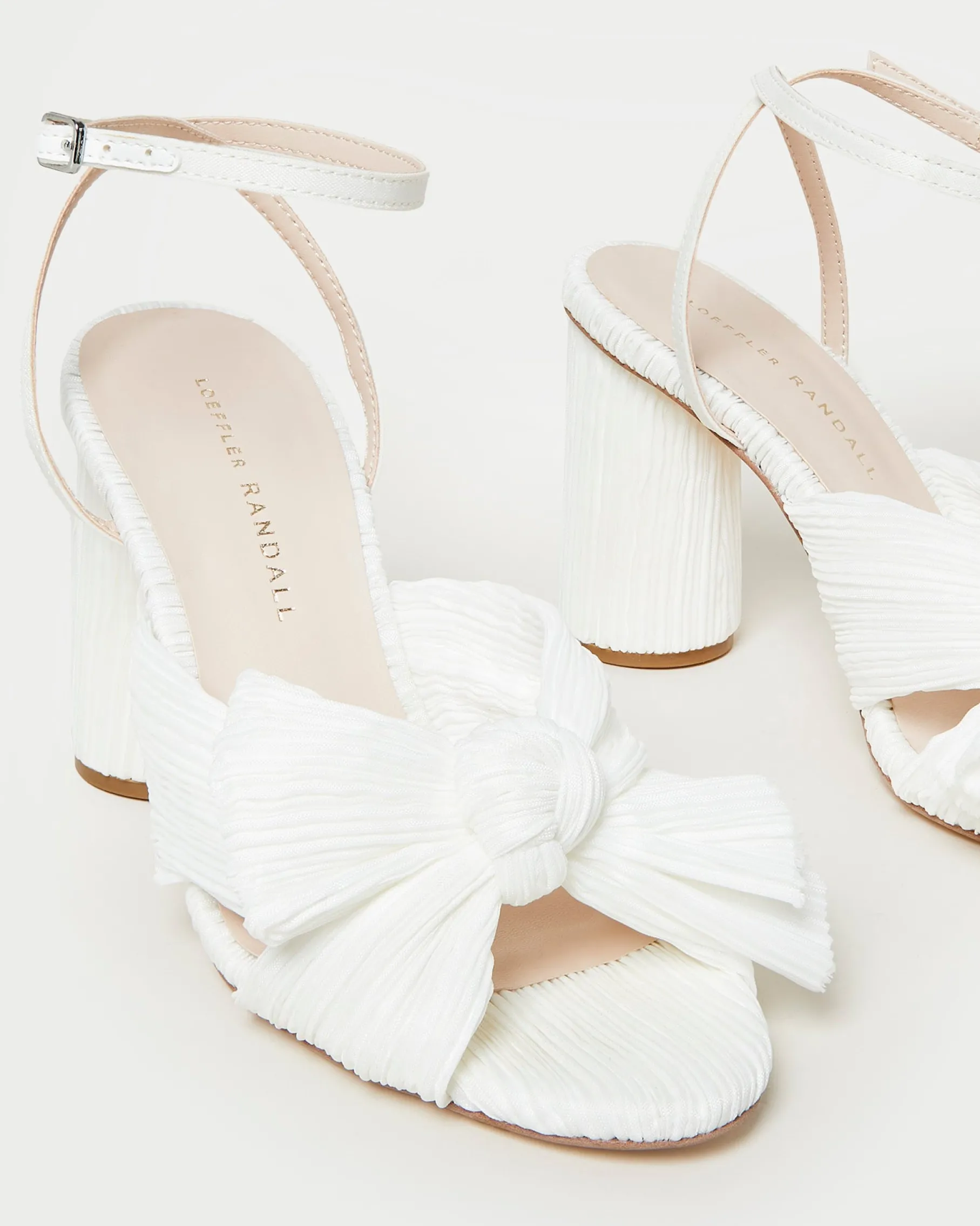 Camellia White Pleated Bow Heel