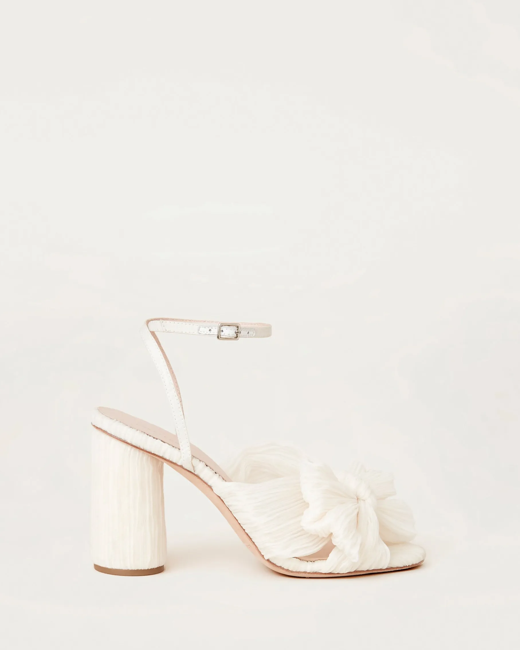 Camellia White Pleated Bow Heel