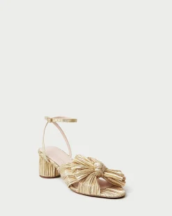 Dahlia Gold Pleated Bow Heel