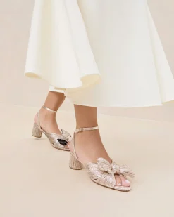 Dahlia Gold Pleated Bow Heel