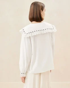 Daisy Blue Broderie Collared Blouse