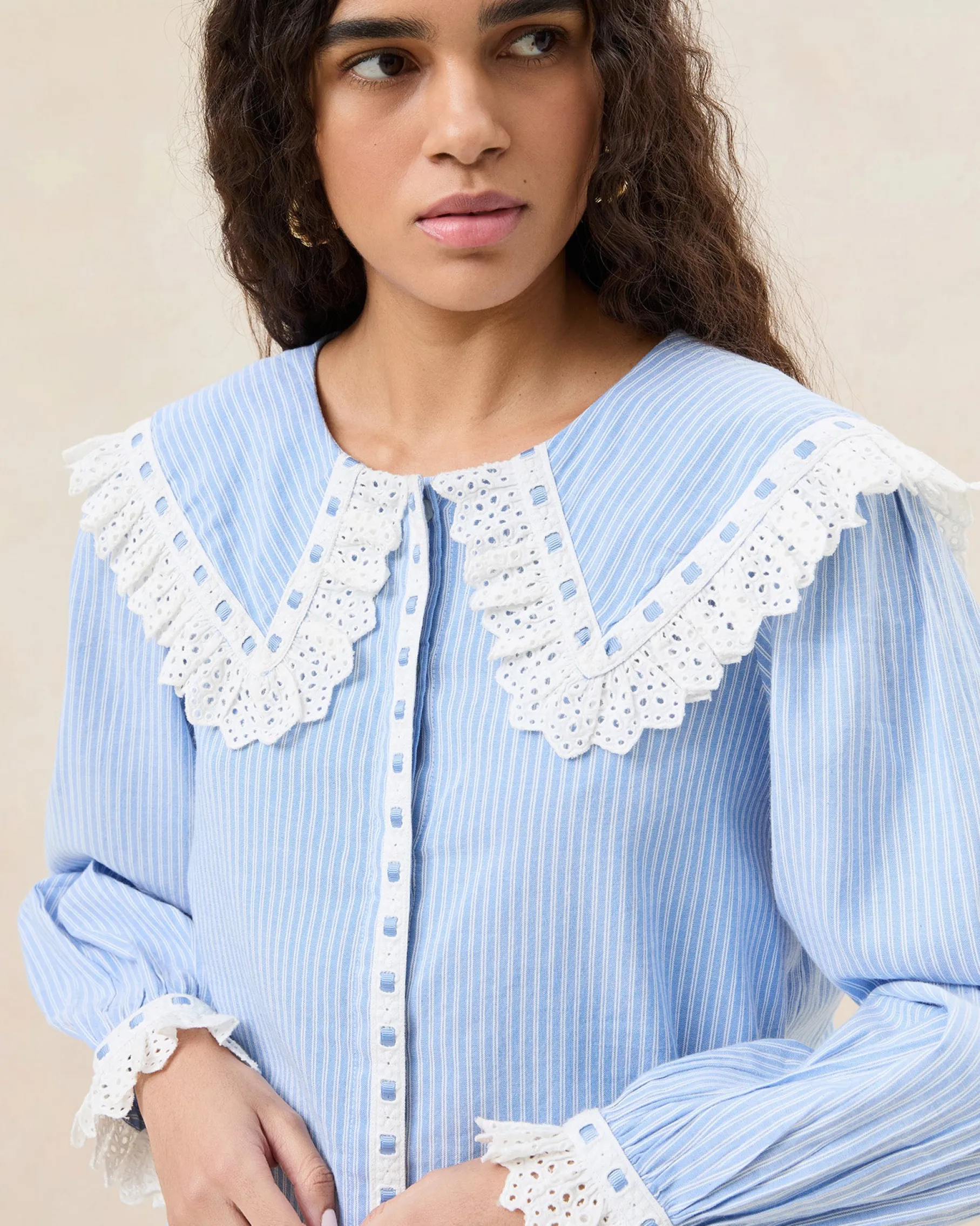 Daisy Cream Broderie Collared Blouse