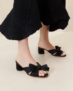 Emilia Black Pleated Bow Heel