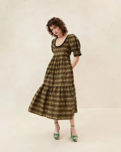 Gillian Blue Floral Puff-Sleeve Dress