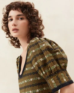Gillian Blue Floral Puff-Sleeve Dress