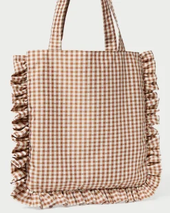 Justine Brown Gingham Ruffle Tote