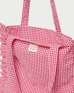 Justine Brown Gingham Ruffle Tote