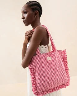 Justine Brown Gingham Ruffle Tote