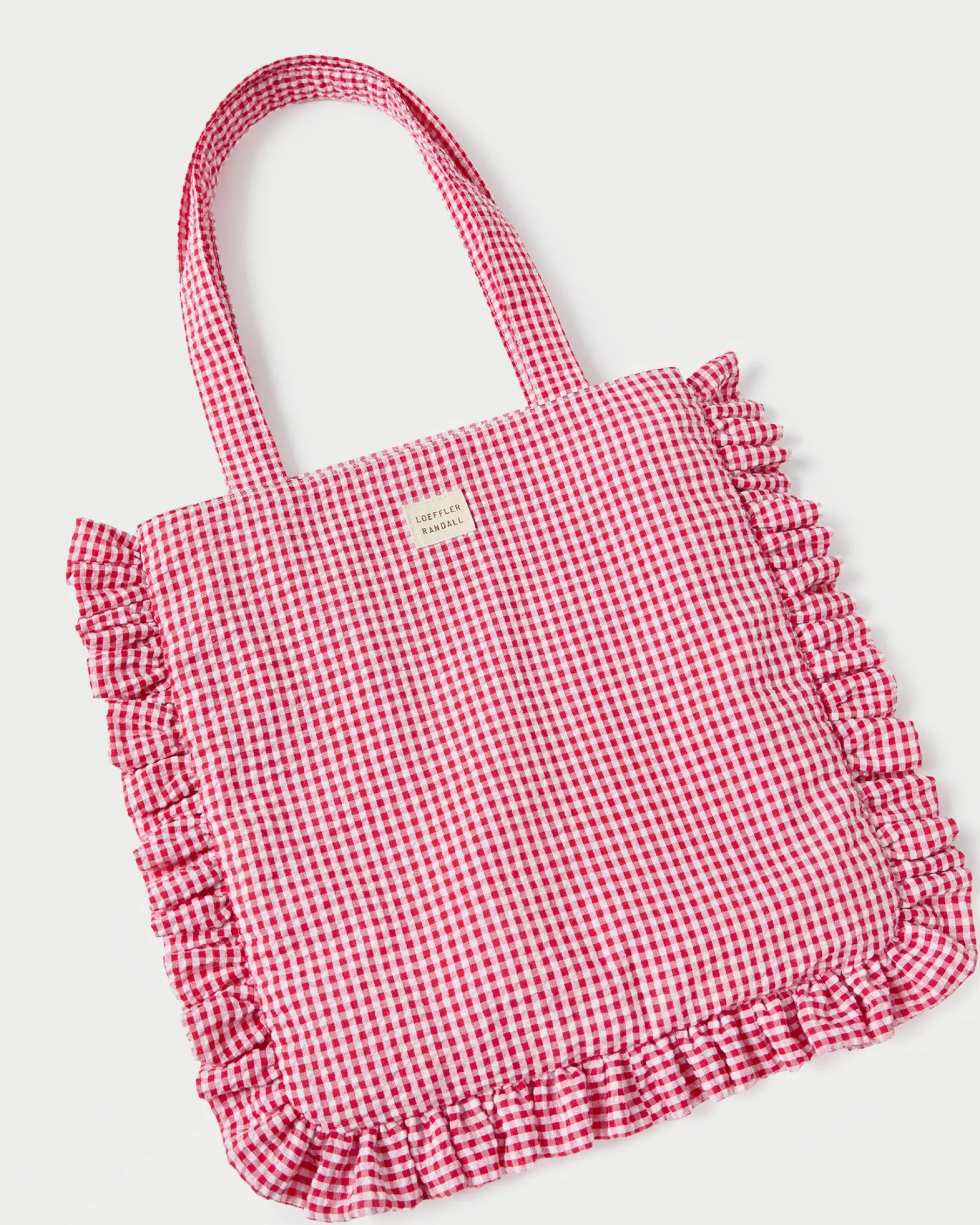 Justine Red Gingham Ruffle Tote