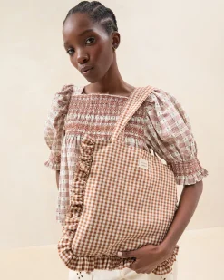 Justine Red Gingham Ruffle Tote
