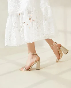 Malia Champagne Curved-Heel Sandal