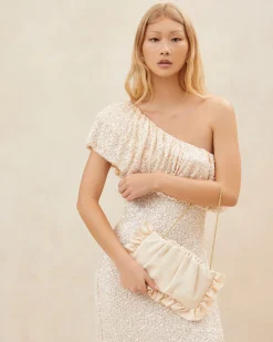 Mavis Vanilla Moiré Ruffle Clutch