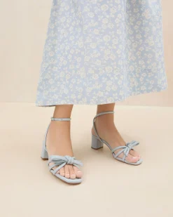 Mikel Blue Bow Mid-Heel Sandal