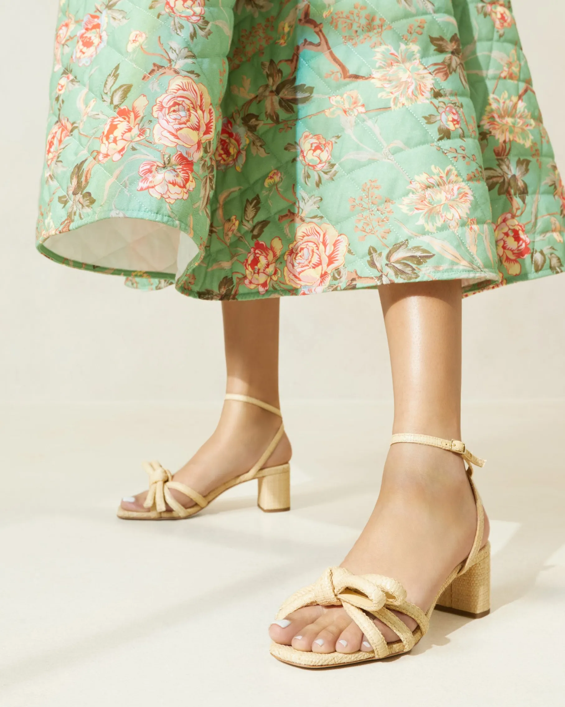 Mikel Champagne Bow Mid-Heel Sandal