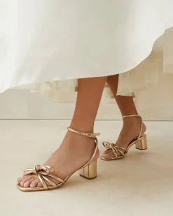 Mikel Champagne Bow Mid-Heel Sandal