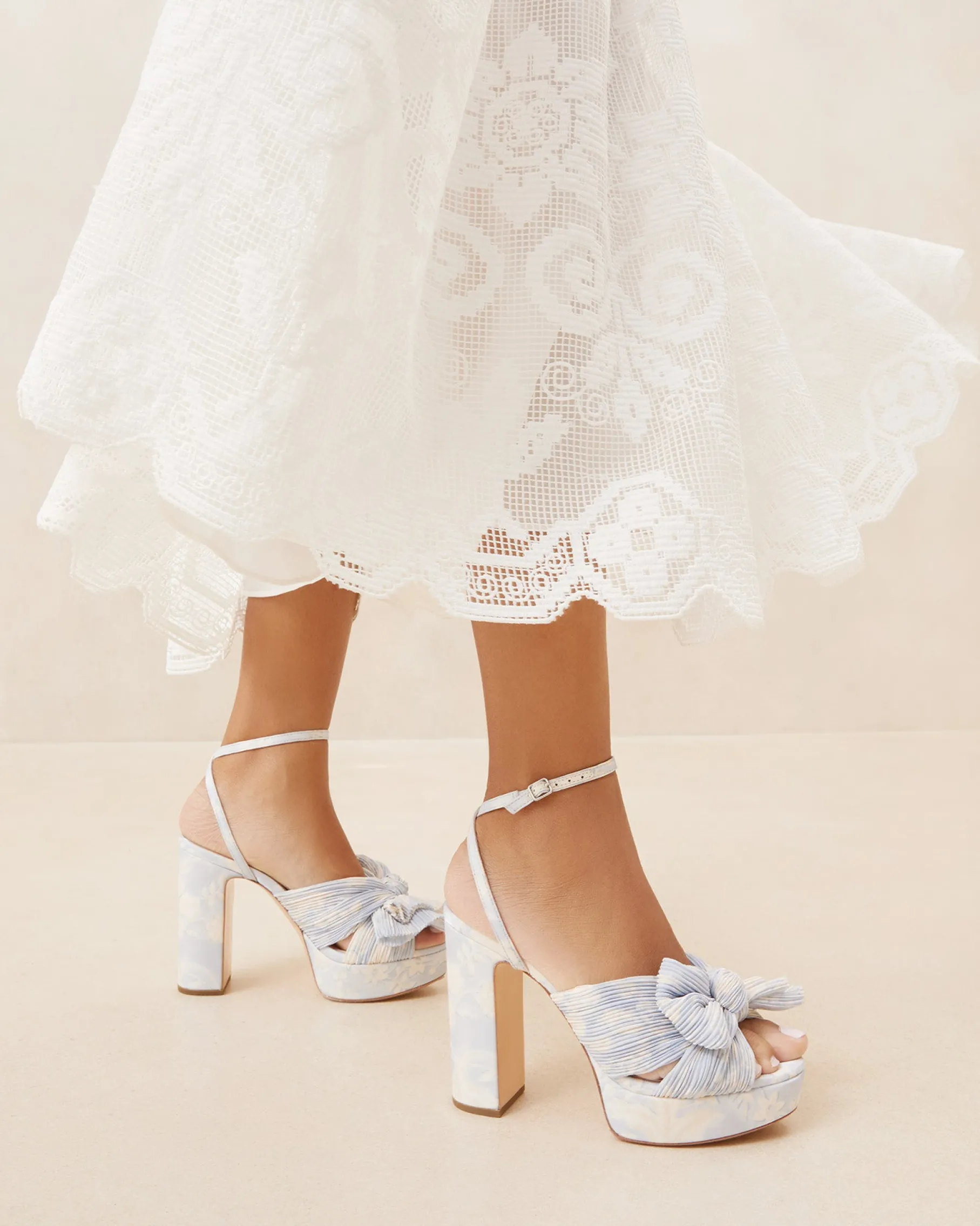 Natalia Blue Floral Bow Heel