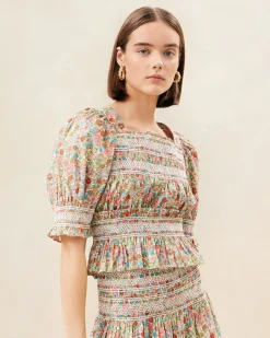 Nicola Cream Floral Cinched Blouse