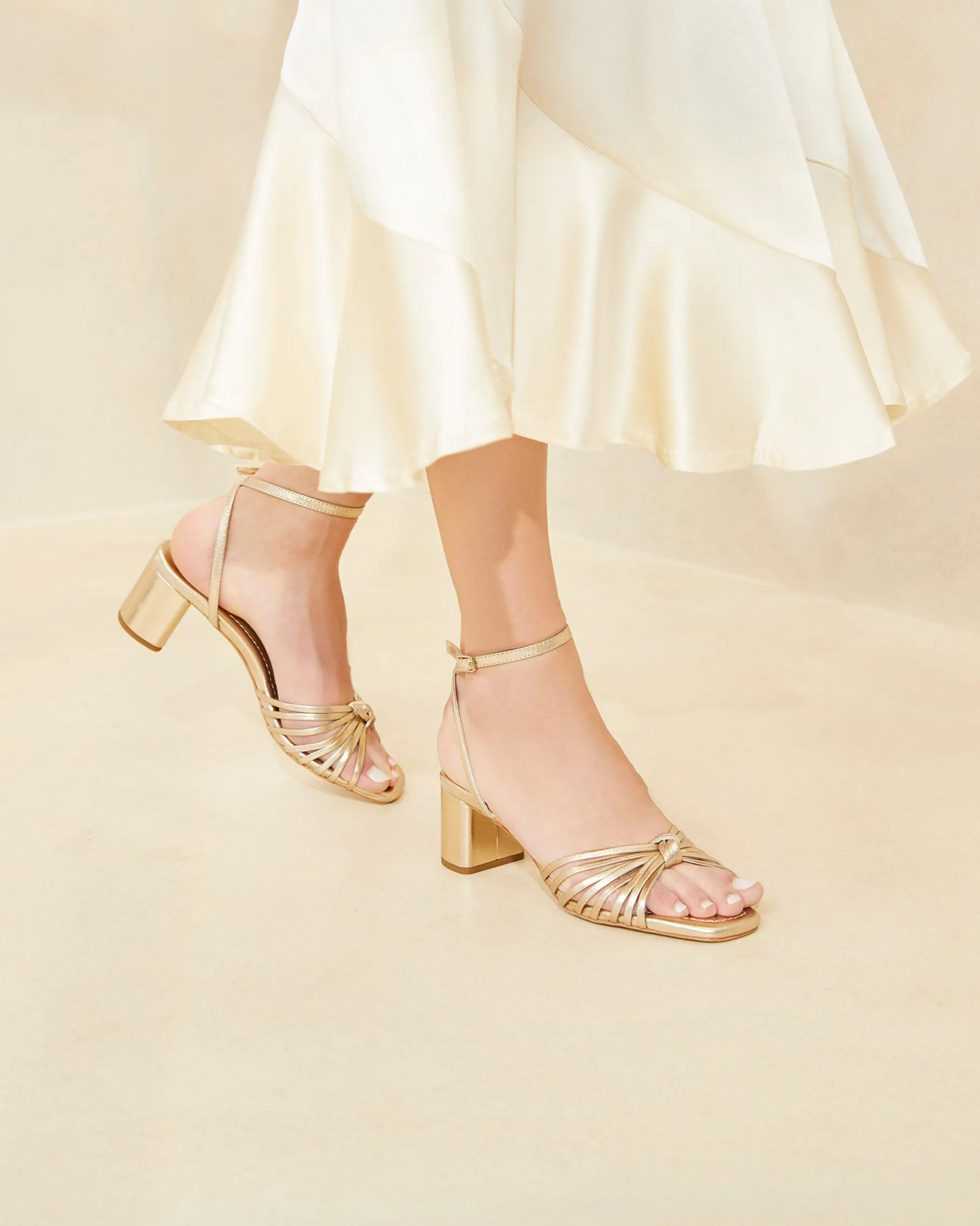 Olivia Champagne Knot Mid-Heel Sandal