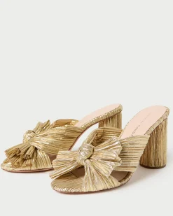 Penny Gold Pleated Bow Heel
