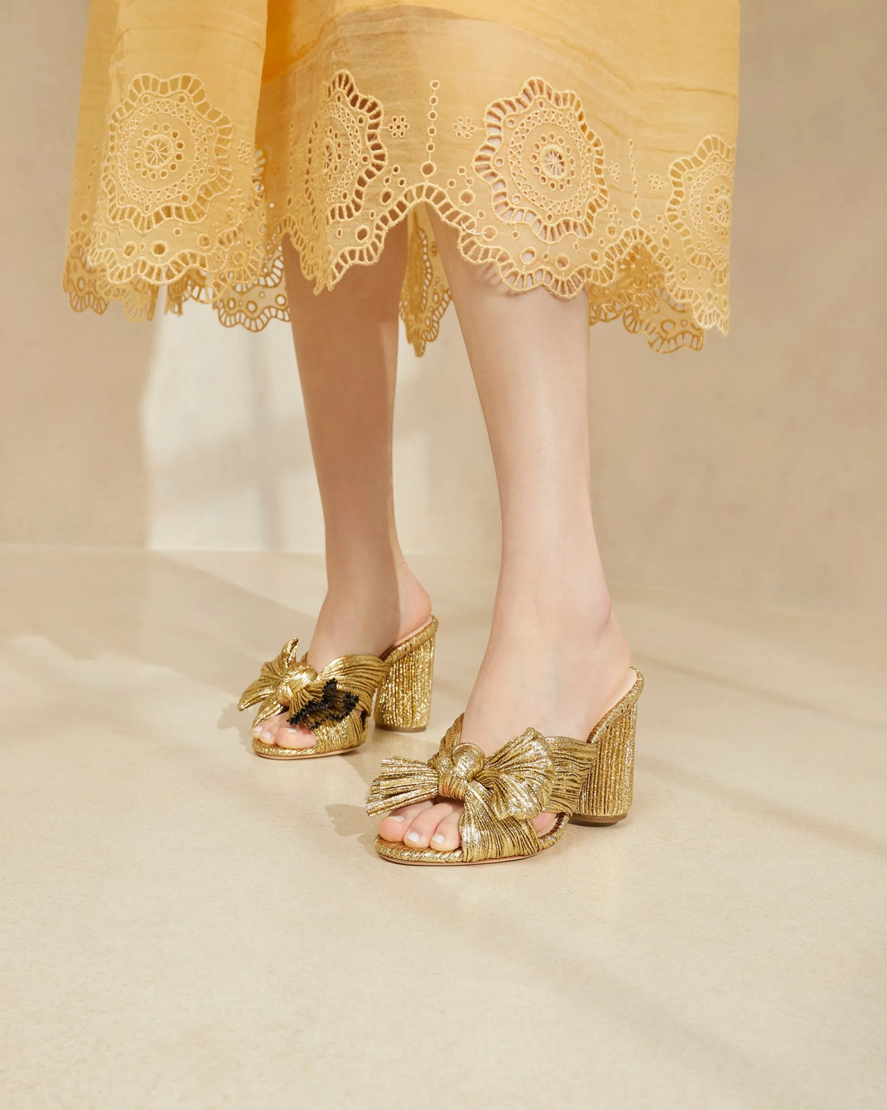 Penny Gold Pleated Bow Heel