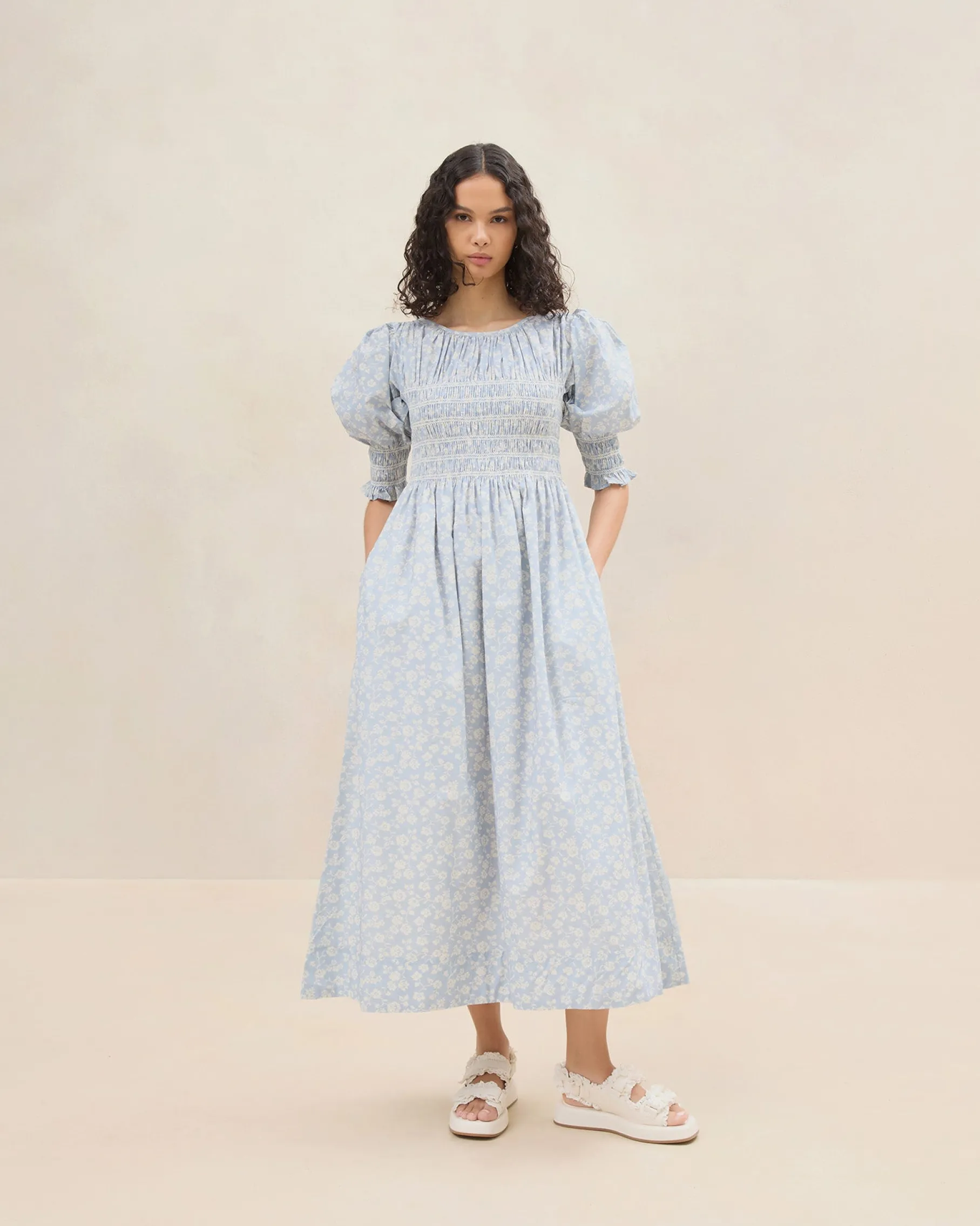 Quinn Blue Floral Cinched Dress