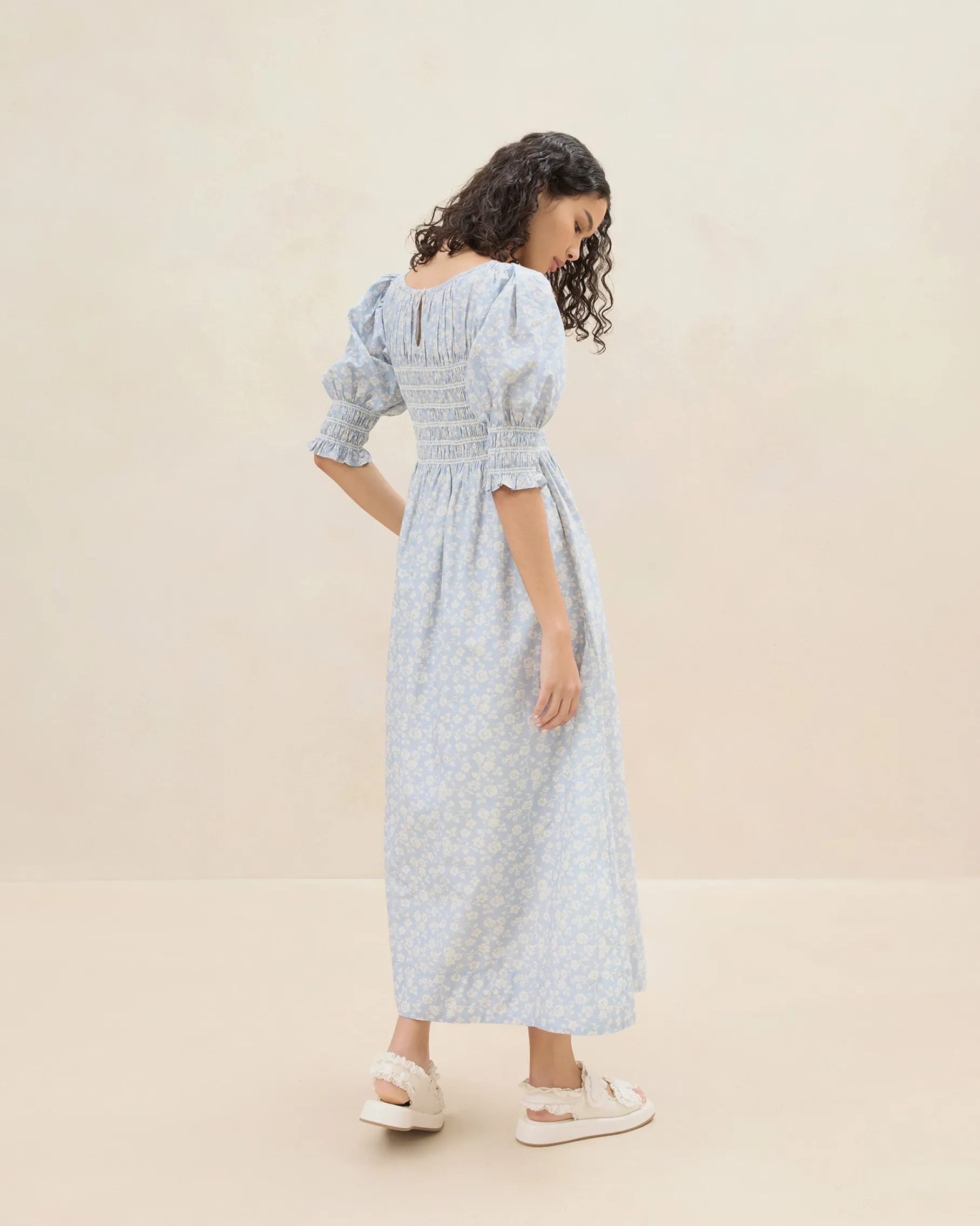 Quinn Blue Floral Cinched Dress