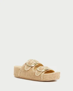 Theo Blue Raffia Footbed Sandal