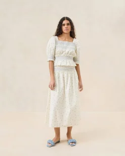 Theodora Cream Floral Cinched Skirt
