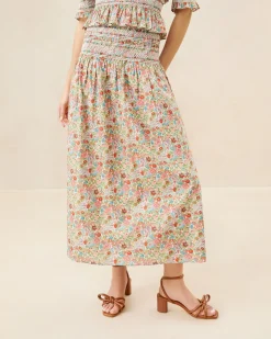 Theodora Red Floral Cinched Skirt